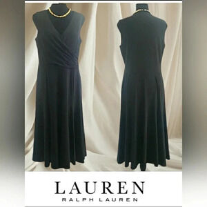 Ralph Lauren Black Classic Minimalist Knit Slip-On Soft Stretch Midi Dress